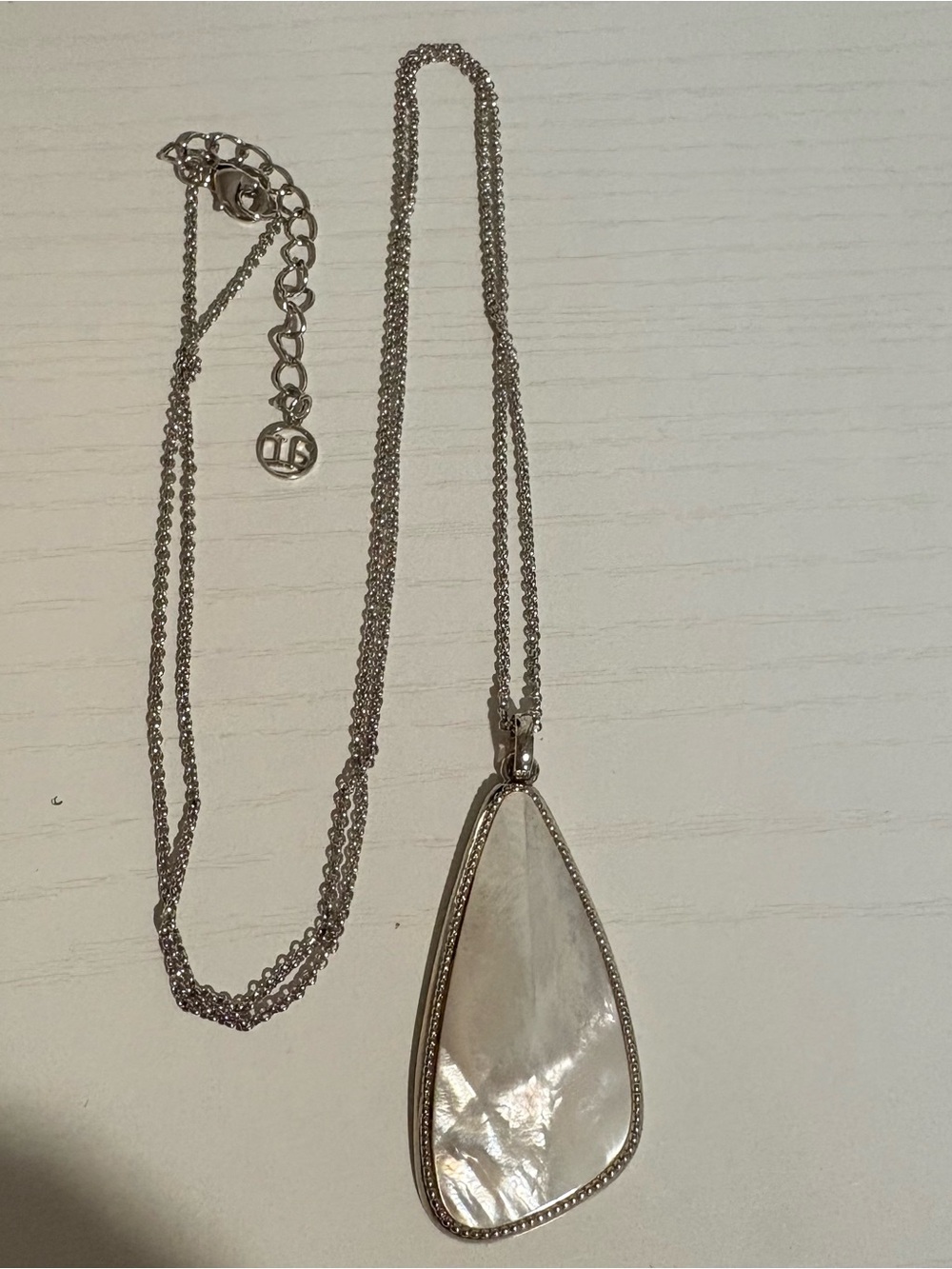 Silver Pendant Necklace with Iridescent White Stone - Picture 3 of 3
